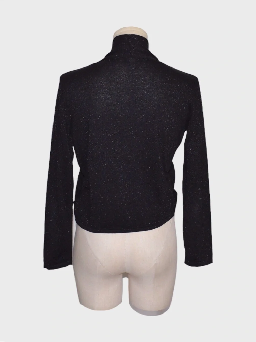 One 7 Six Cotton Blend Metallic Shimmer Open Front Bolero Shrug_3